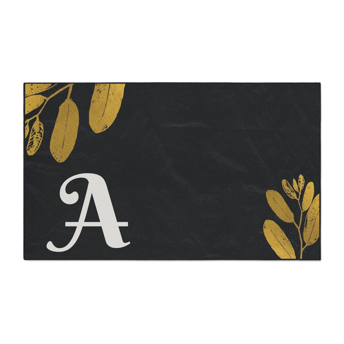 Monogram A Heavy Duty Floor Mat — Black & Gold Botanical Doormat