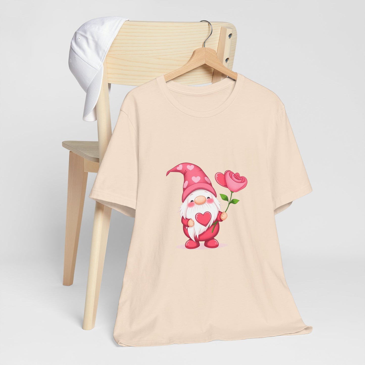 Valentine Gnome T‑Shirt — Cute Pink Gnome Holding Rose Tee