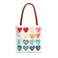 Watercolor Rainbow Hearts Tote Bag — Colorful Heart Pattern Beach & Market Tote