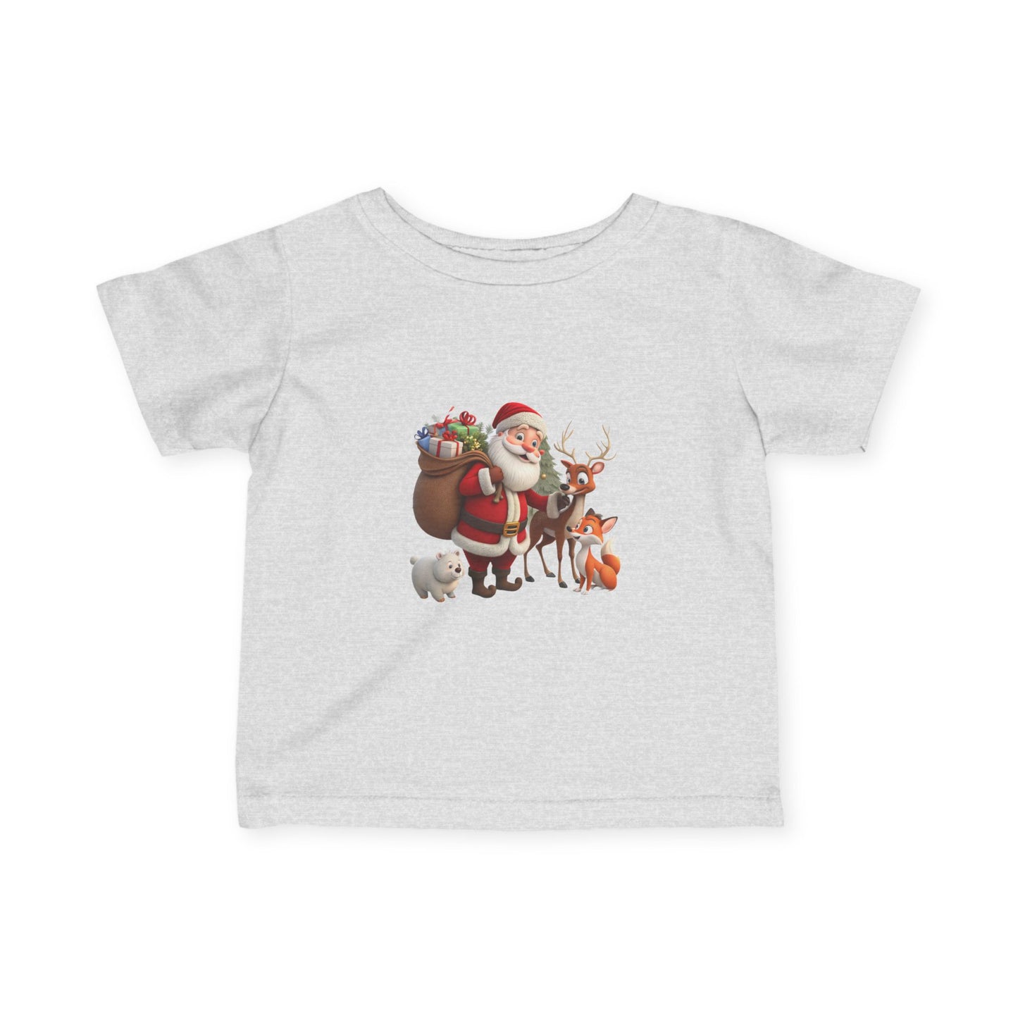 Infant Tee — Cute Santa with Reindeer Christmas Holiday Shirt for Babies
