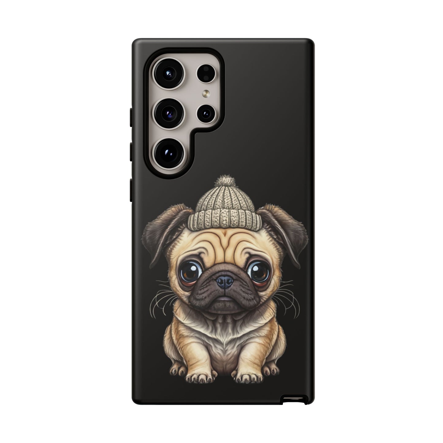 Pug Phone Case – Cute Pug Puppy Illustration on Black Tough Case
