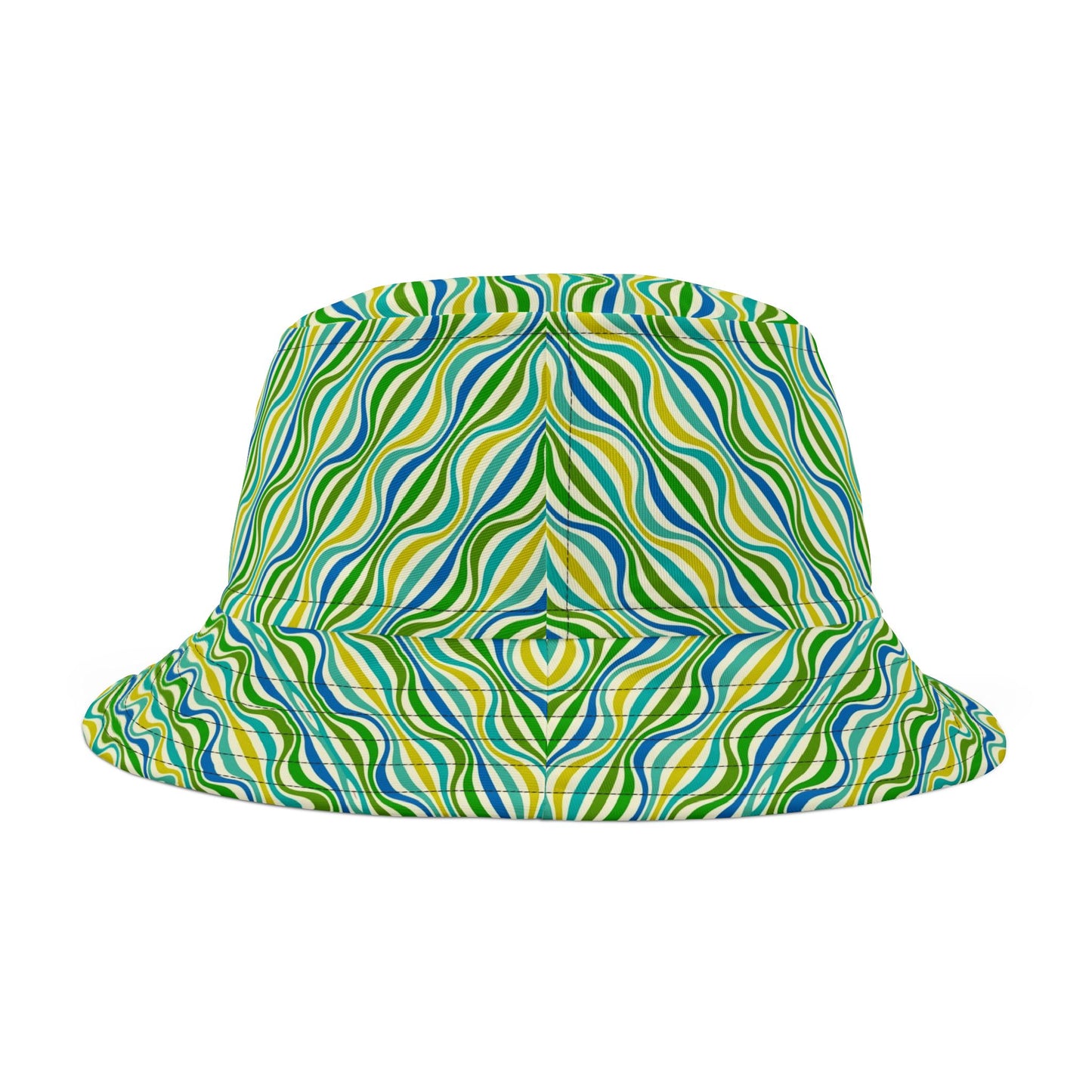 Green Wave Pattern Bucket Hat — Retro Groovy Summer Sun Hat