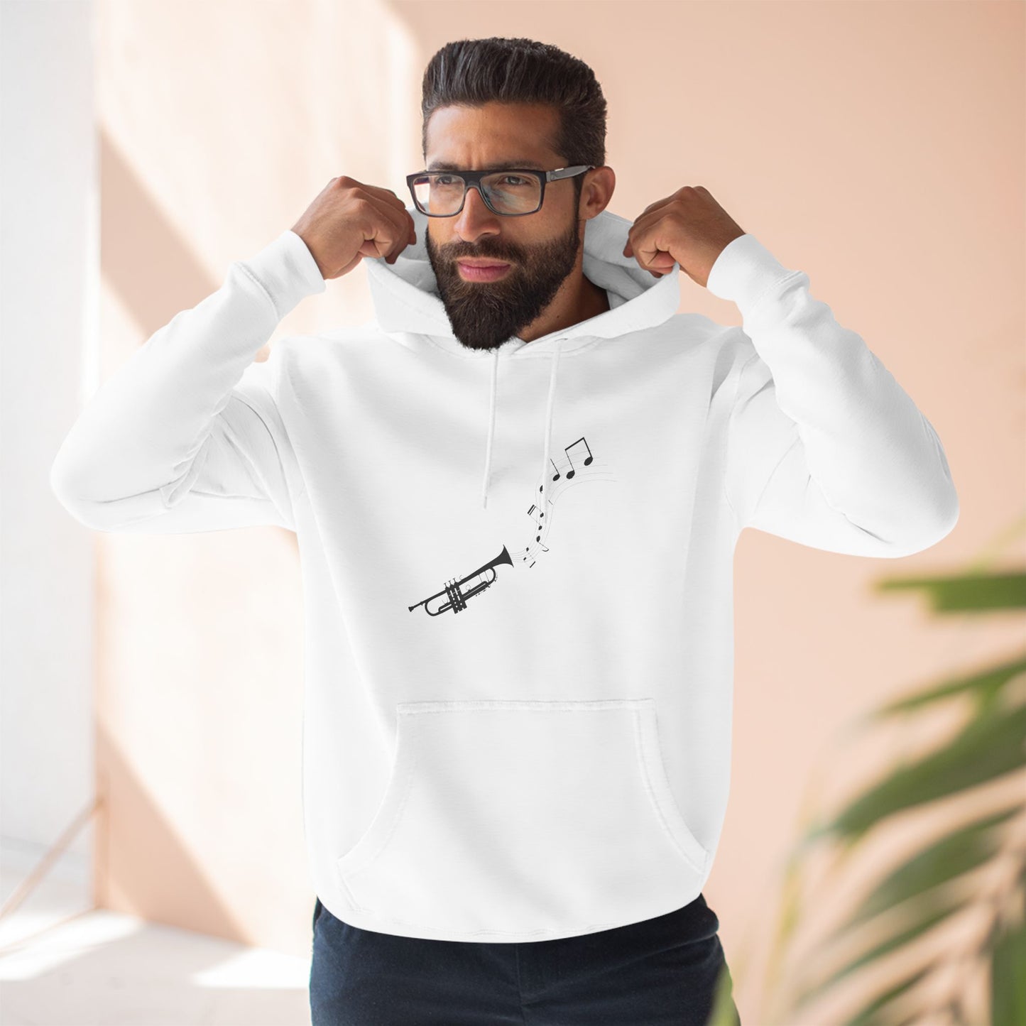 Trumpet Music Notes Hoodie — Minimalist Jazz Instrument Pullover