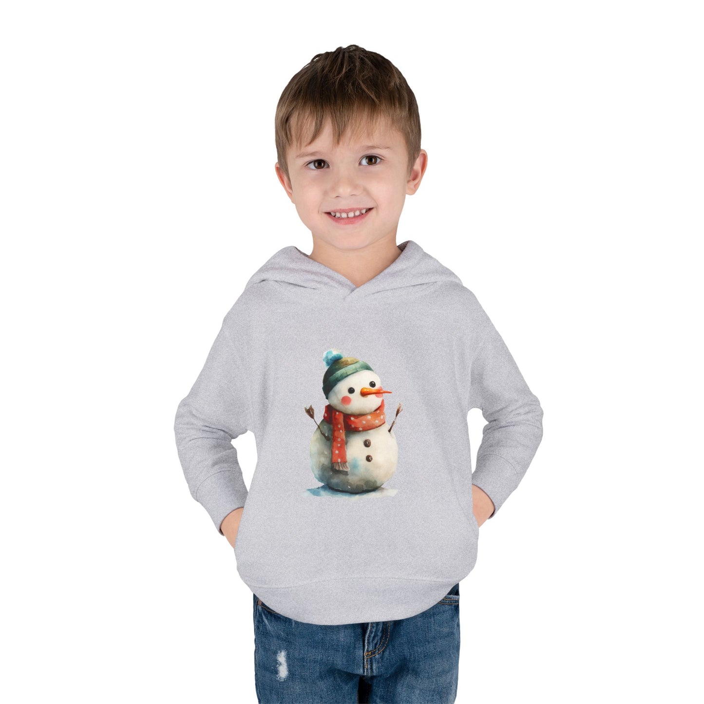 Cozy Snowman Toddler Pullover Fleece Hoodie - Winter Apparel, Cute Gift for Kids, Holiday Wear, Soft Hoodie for Toddlers, Christmas Outfit