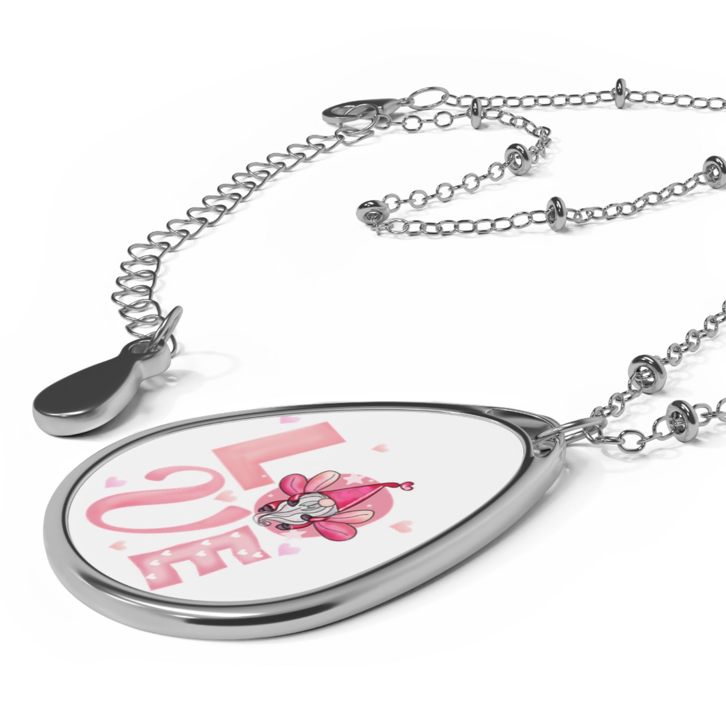 Love Orchid Oval Pendant Necklace — Floral 'LOVE' Teardrop Jewelry