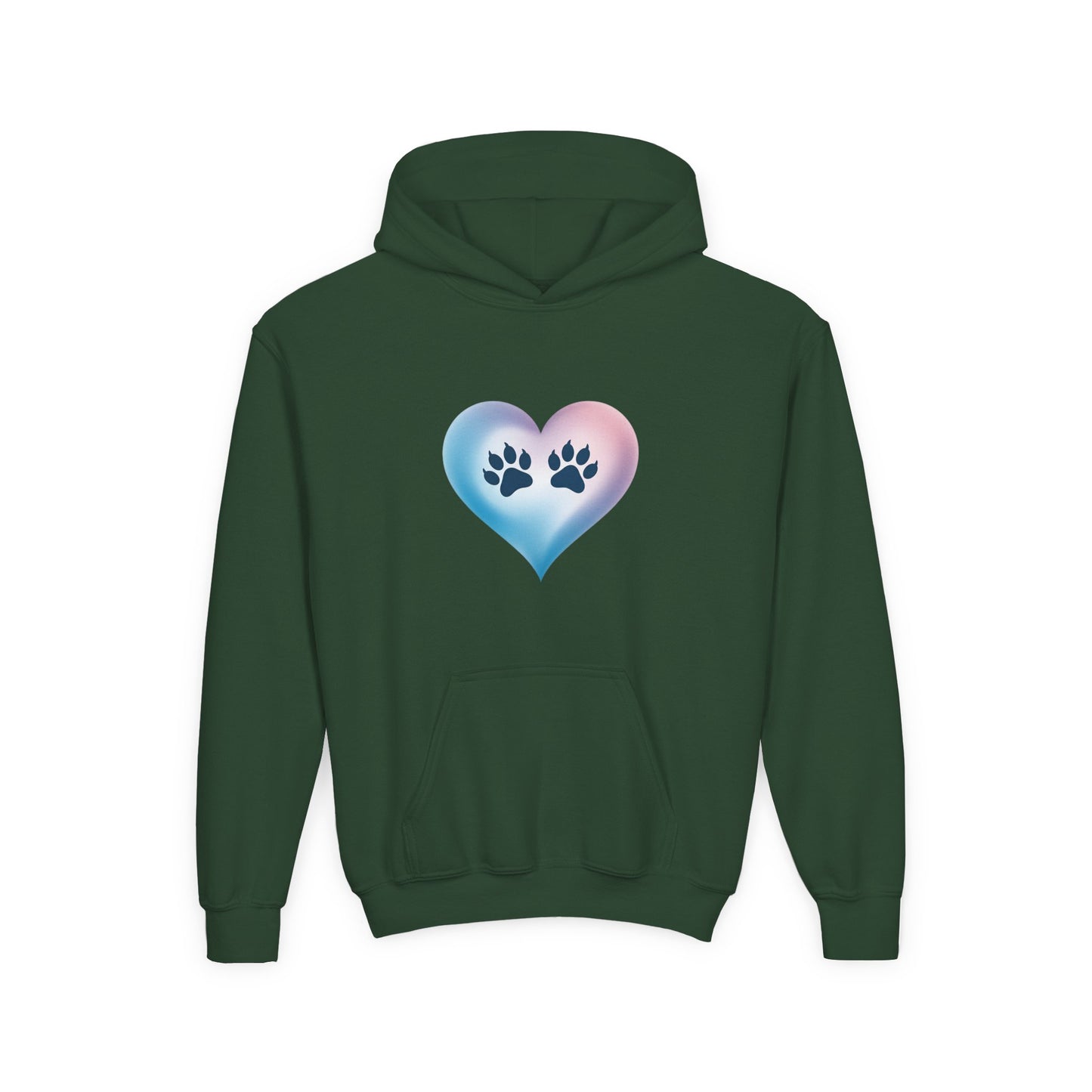 Kids Heart Paw Hoodie — Pastel Gradient Pet Lover Sweatshirt