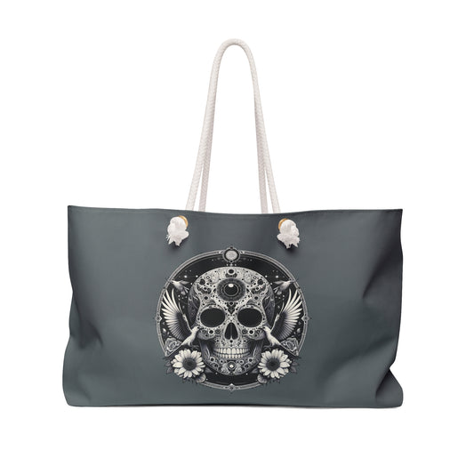 Skull & Sunflower Weekender Bag — Gothic Boho Travel Tote