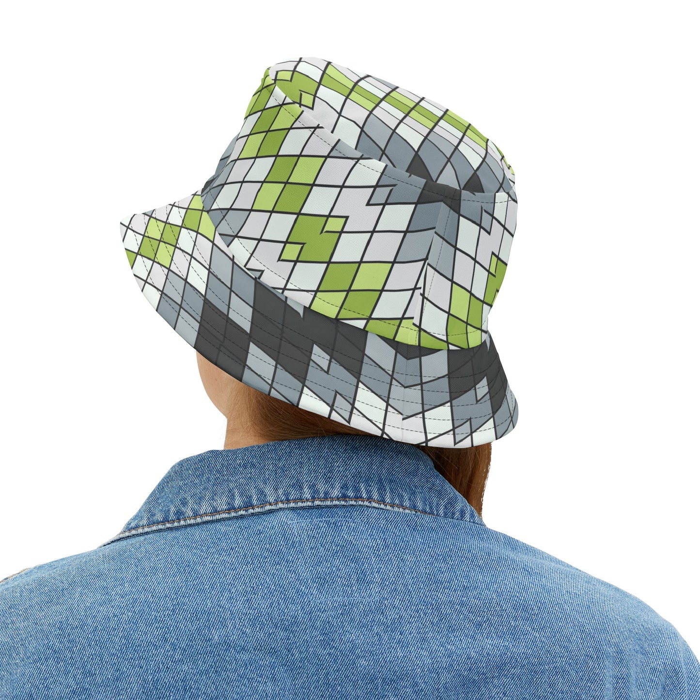 Argyle Geo Bucket Hat — Green & Gray Patterned Summer Sun Hat