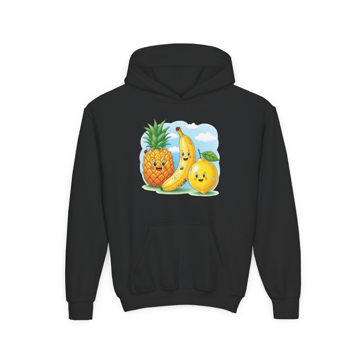 Kids Tropical Fruit Hoodie — Cute Pineapple, Banana & Orange Graphic Sweatshirt