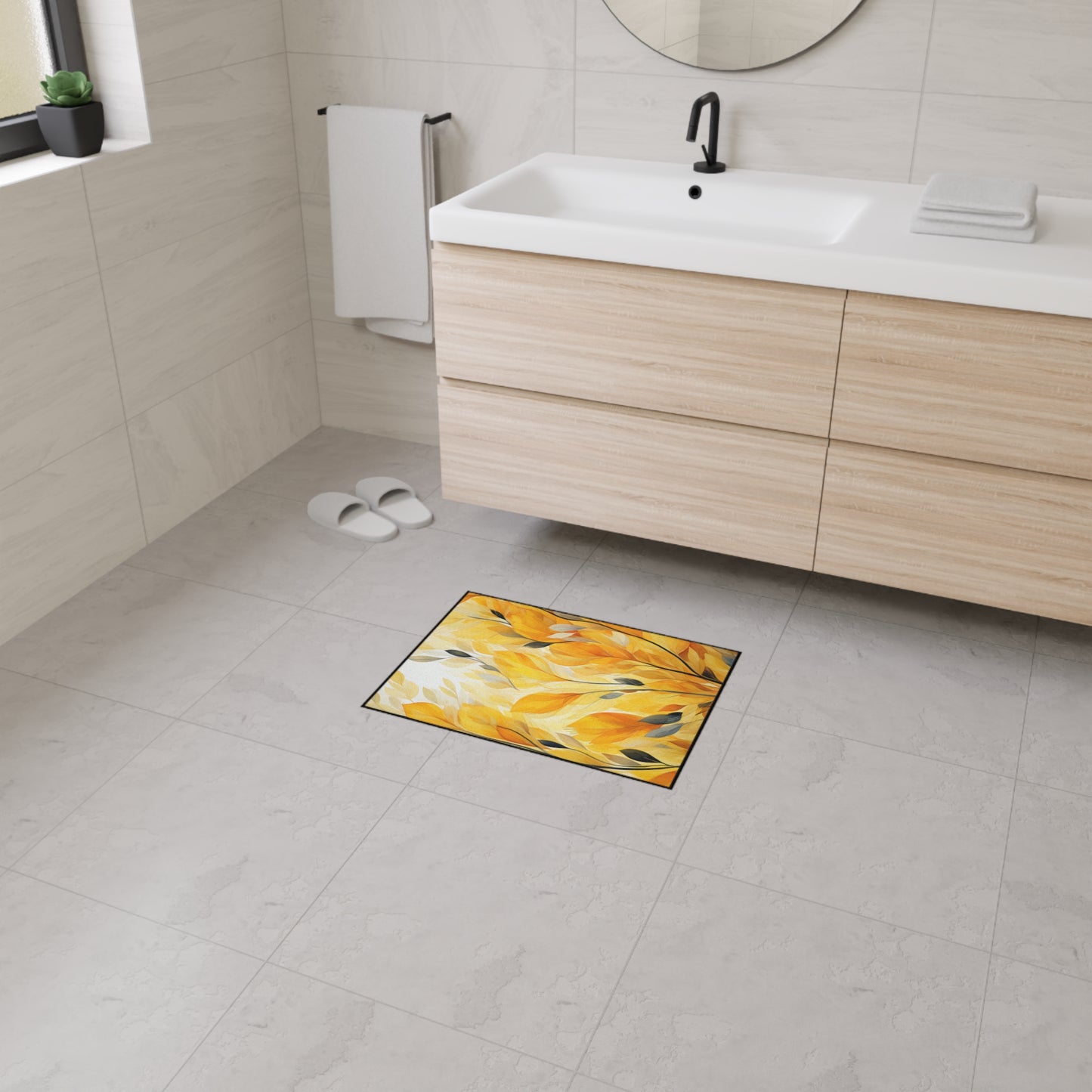 Autumn Breeze Heavy-Duty Floor Mat — Yellow Falling Leaves Entry Rug