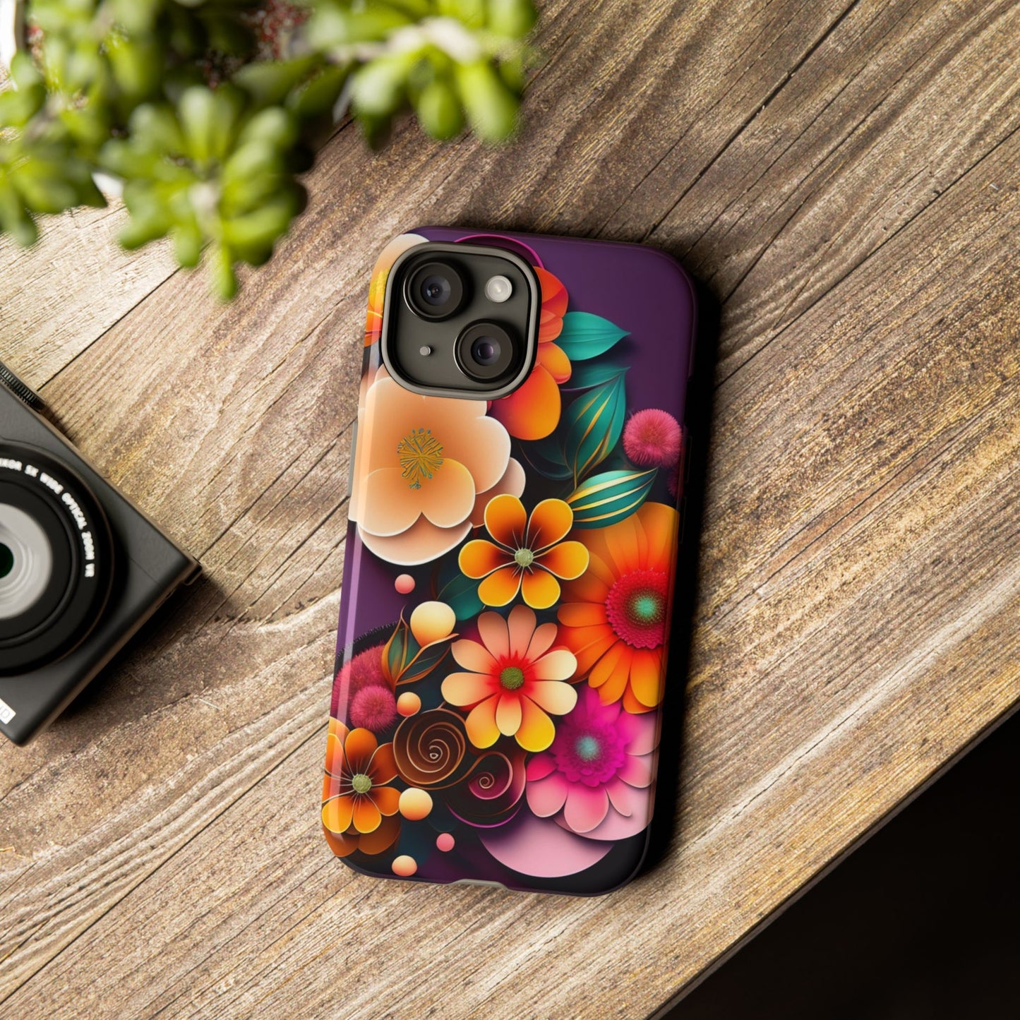Floral Burst Tough Phone Case — Colorful Retro Flowers Protective Cover