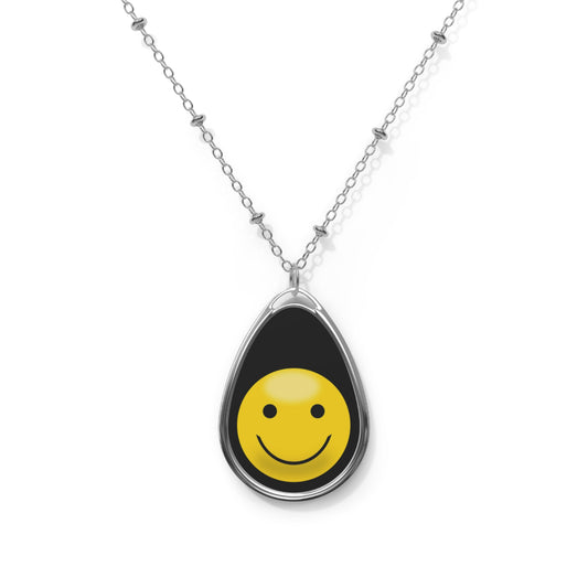 Smiley Face Oval Necklace, Cheerful Jewelry, Gift for Her, Friendship Necklace, Positive Vibes Accessory, Everyday Wear