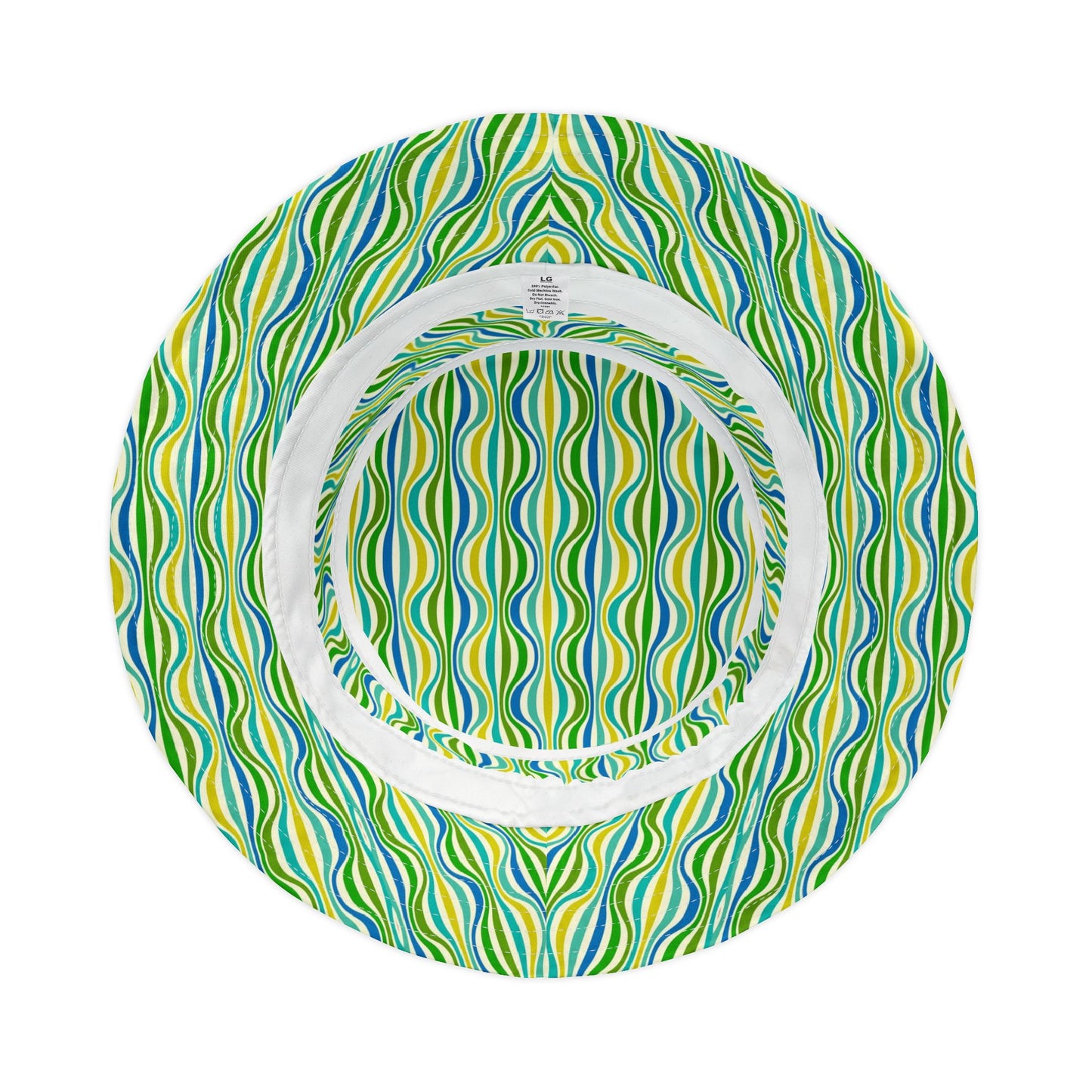 Green Wave Pattern Bucket Hat — Retro Groovy Summer Sun Hat