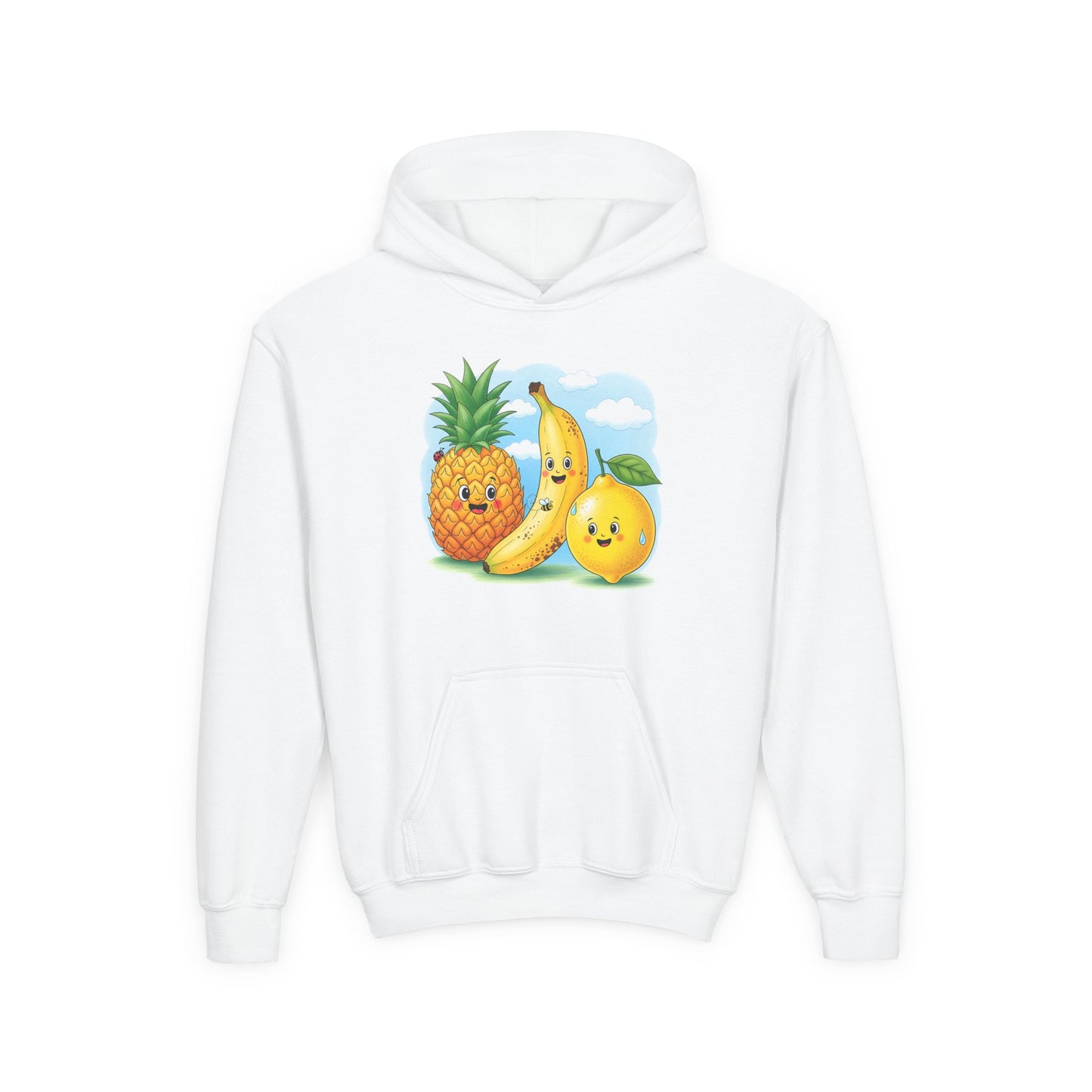 Kids Tropical Fruit Hoodie — Cute Pineapple, Banana & Orange Graphic Sweatshirt