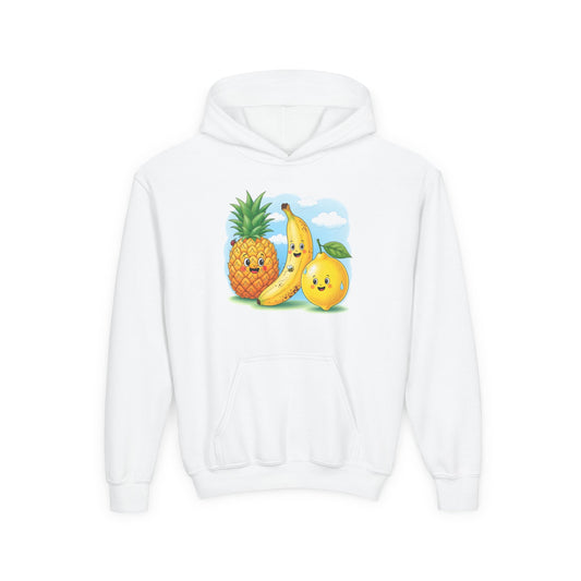 Kids Tropical Fruit Hoodie — Cute Pineapple, Banana & Orange Graphic Sweatshirt