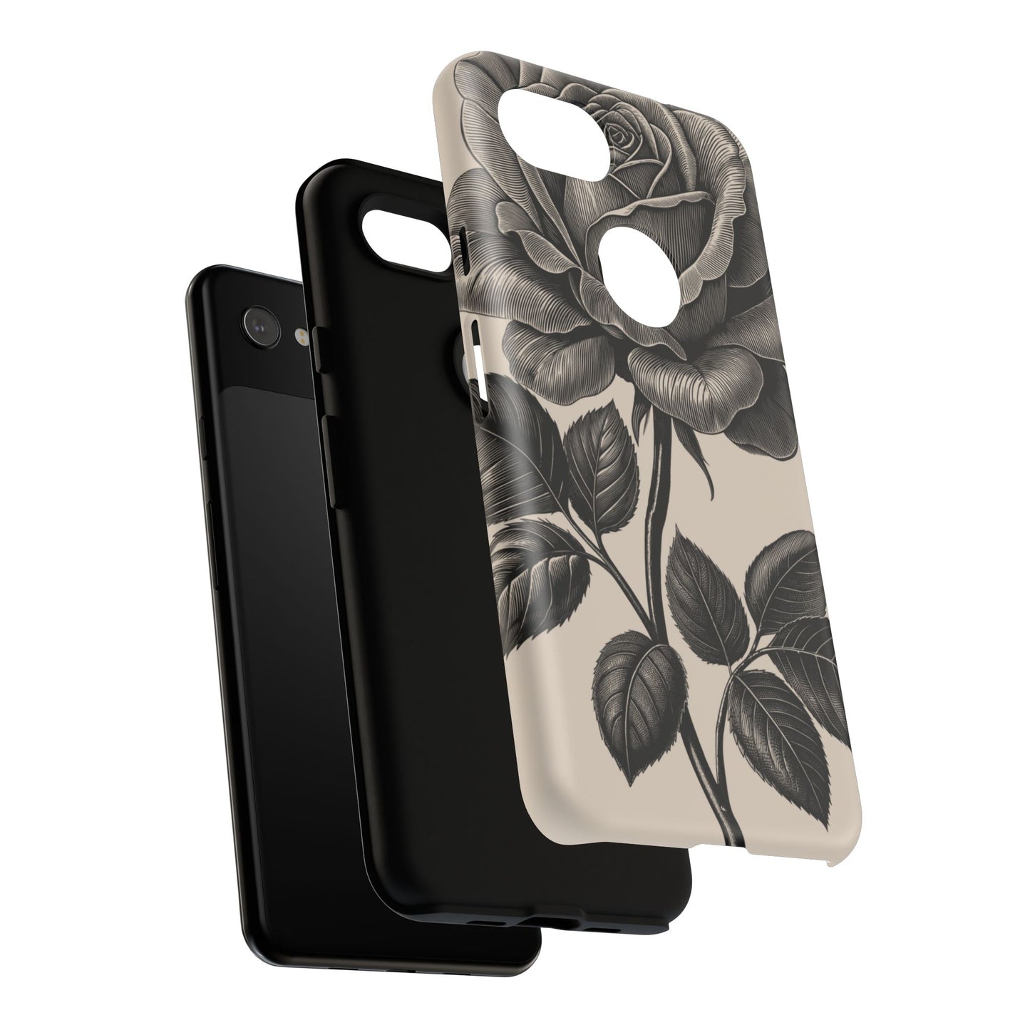 Black Rose Phone Case, Tough Cases with Floral Design, Elegant Tech Accessory, Gift for Flower Lovers, Stylish Protection