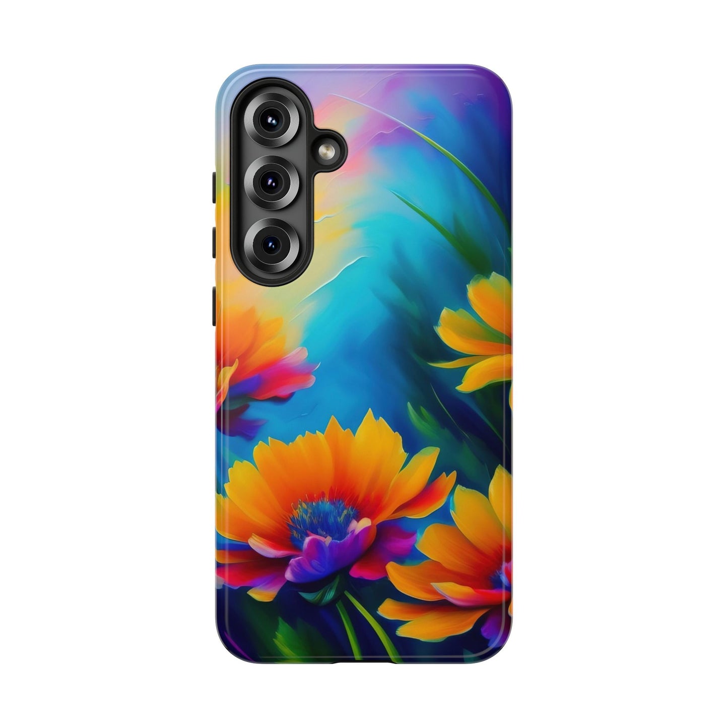 Floral Sunset Tough Phone Case — Vibrant Watercolor Flowers Protective Cover