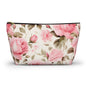 Floral Rose Accessory Pouch - Pink Vintage Cosmetic Bag with T-Bottom