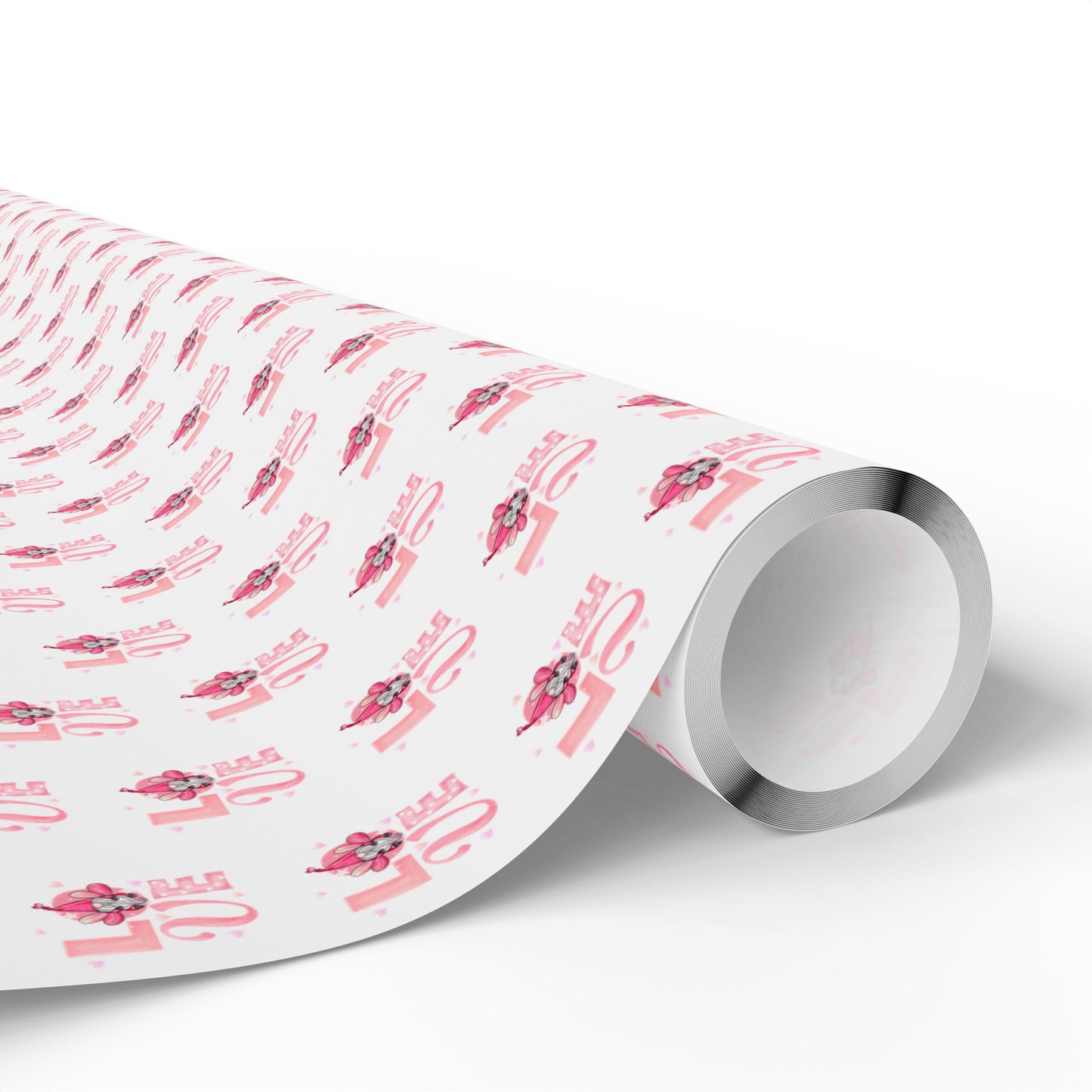 Wrapping Paper Roll — Pink Floral “Love” Pattern Gift Wrap for Valentine’s Day & Weddings