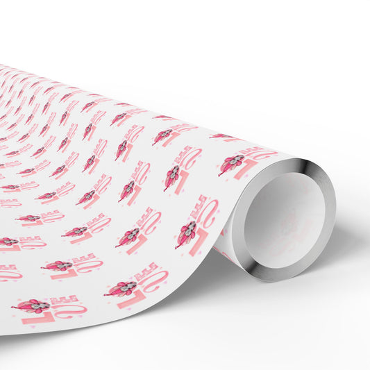Wrapping Paper Roll — Pink Floral “Love” Pattern Gift Wrap for Valentine’s Day & Weddings