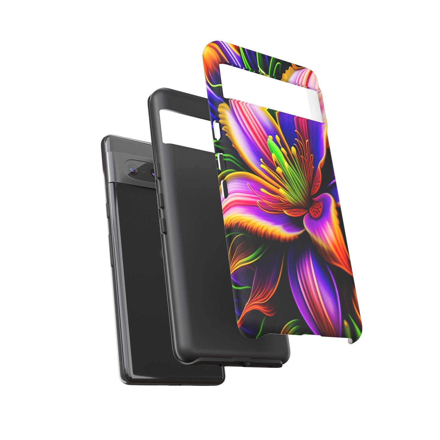 Floral Neon Tough Phone Case — Vivid Purple & Orange Lily Protective Cover