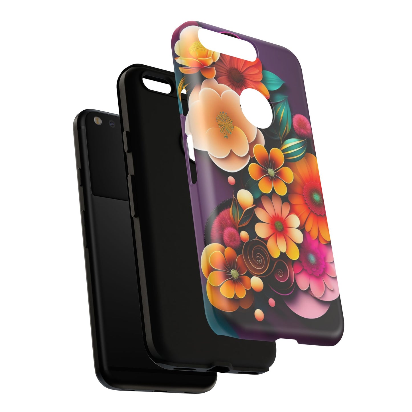 Floral Burst Tough Phone Case — Colorful Retro Flowers Protective Cover