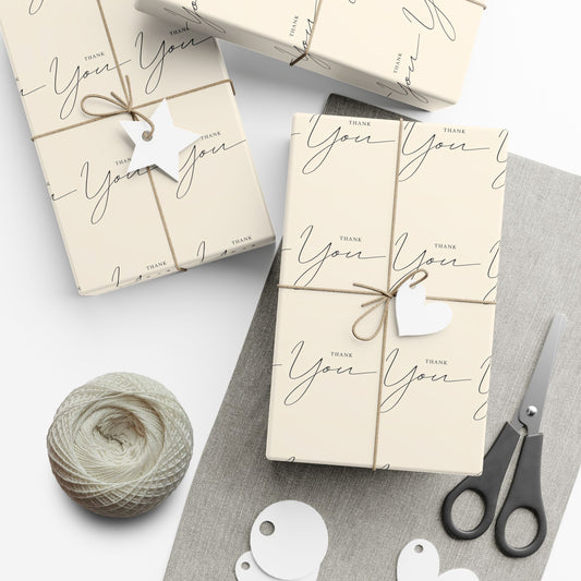 Gift Wrap Paper — "Thank You" Script Pattern, Neutral Cream Wrapping Paper for Gifts & Packaging