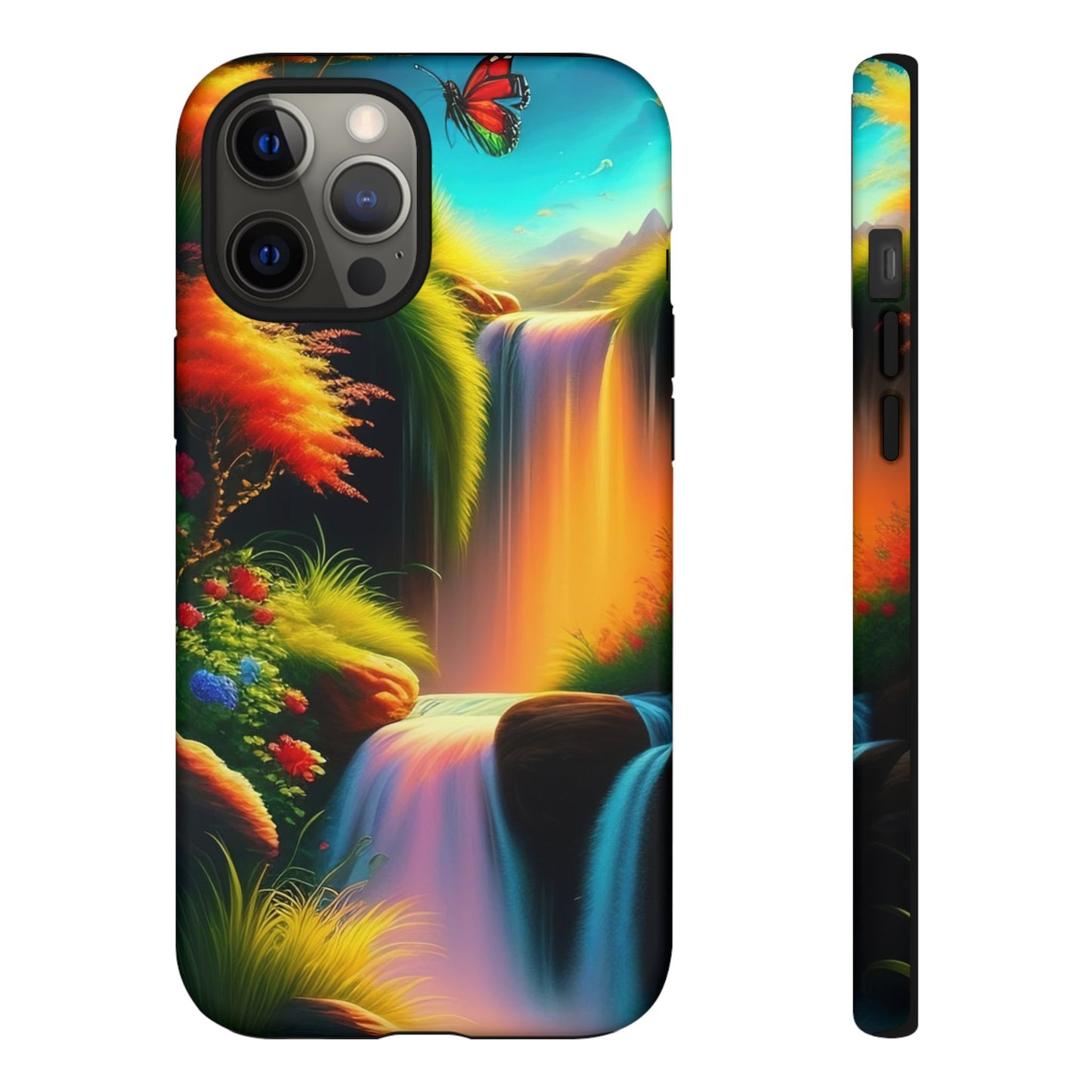 Phone Case - Vibrant Waterfall Landscape with Butterfly | Colorful Nature Protective Case