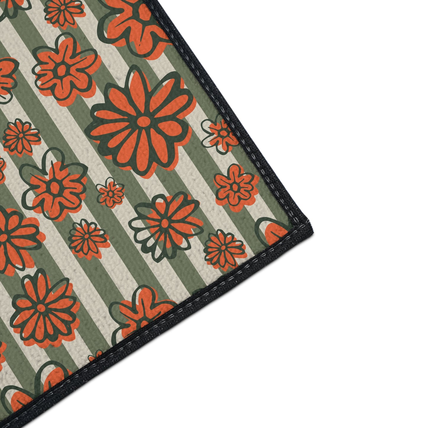 Retro Floral Heavy-Duty Floor Mat — Orange Daisy Entry Rug
