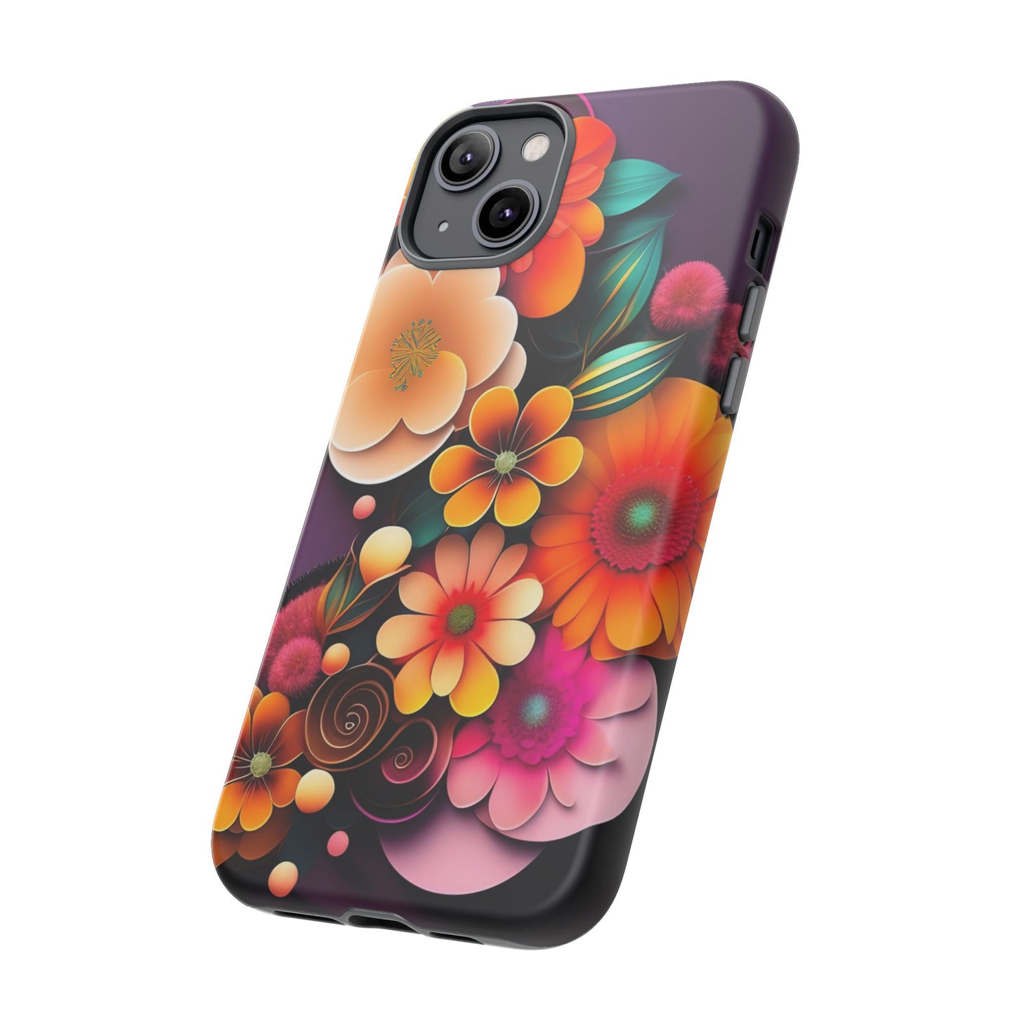 Floral Burst Tough Phone Case — Colorful Retro Flowers Protective Cover
