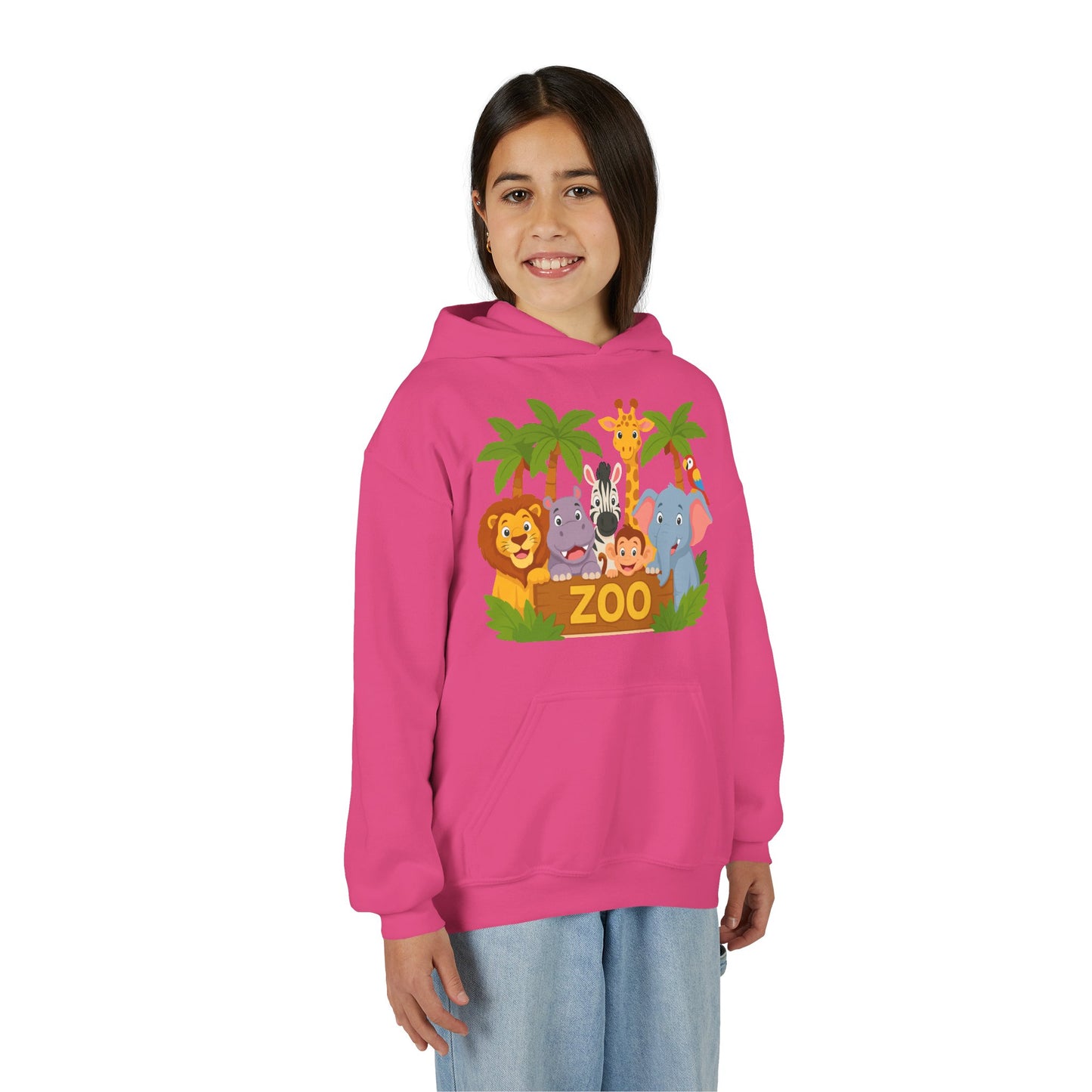 Kids Zoo Animals Hoodie - Cute Safari Lion Giraffe Elephant Sweatshirt
