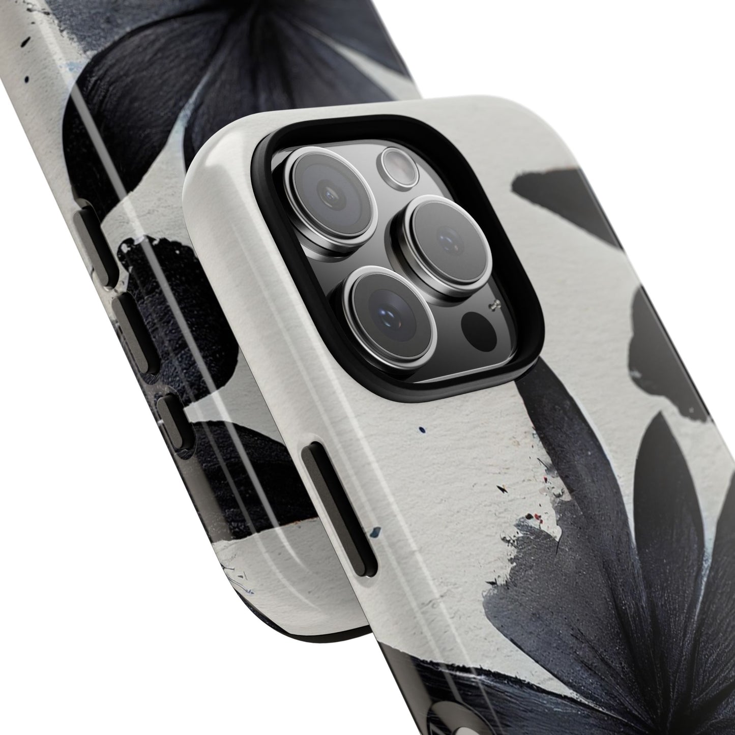 Monochrome Floral Tough Phone Case — Black Ink Flower Protective Cover