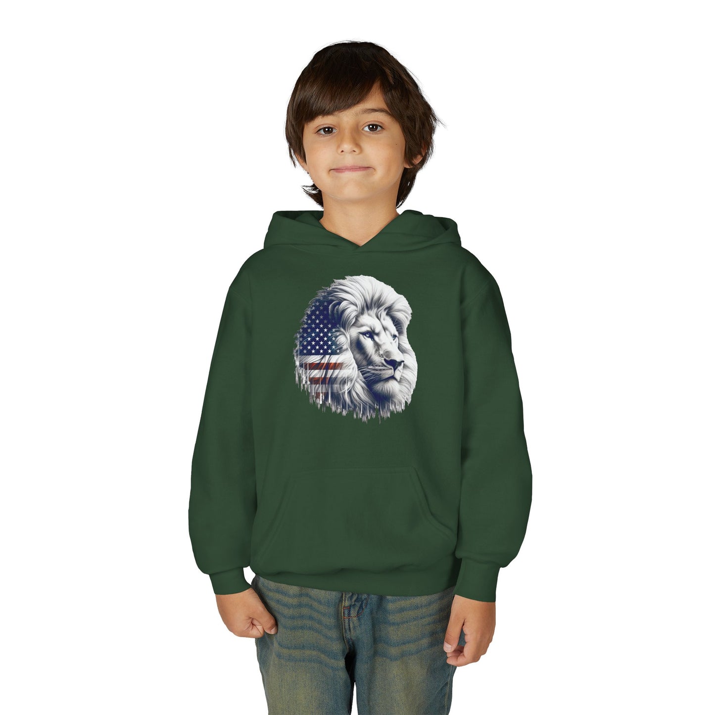 American Flag Lion Hoodie | Patriotic Lion Graphic Youth Sweatshirt
