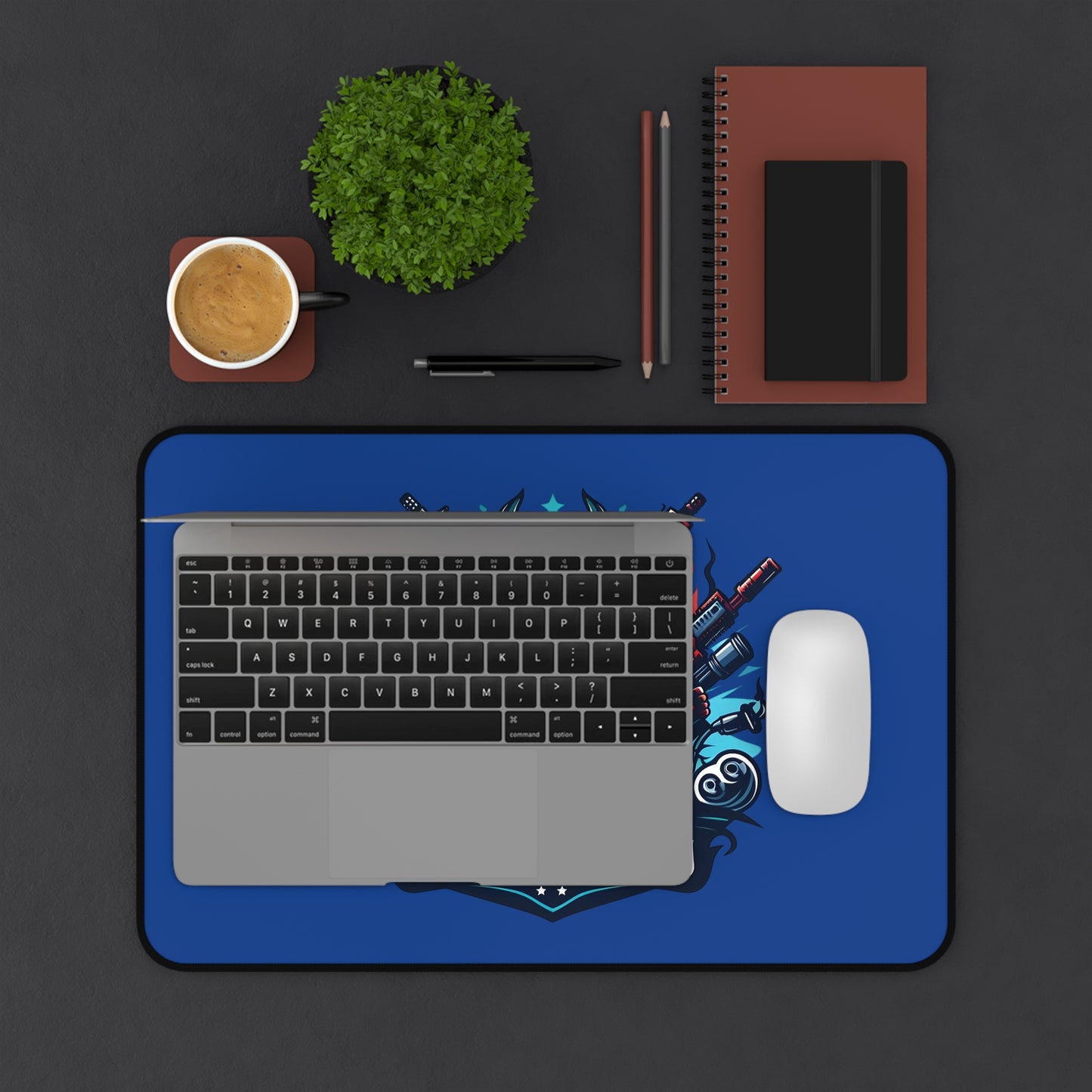 Gaming Desk Mat — Blue Gamer Mouse Pad with Controller Emblem