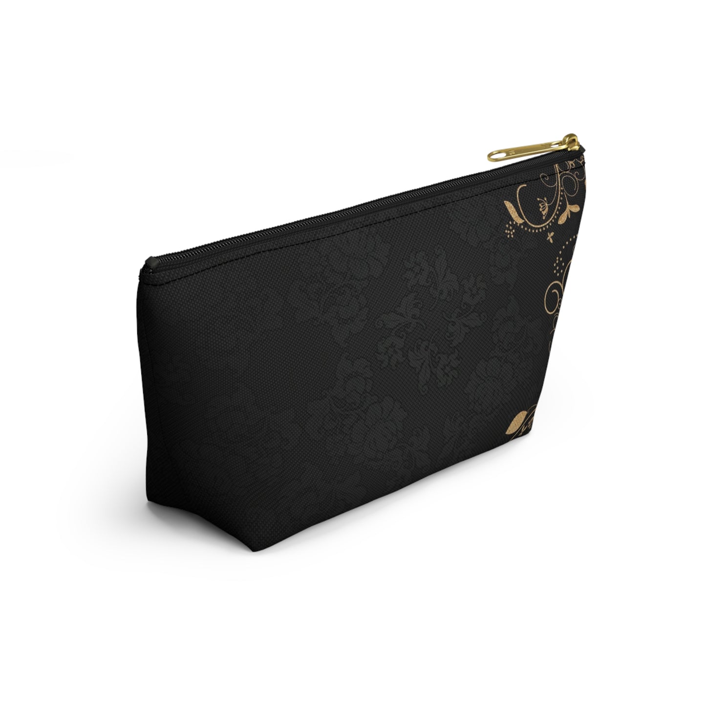 Elegant Black & Gold Damask Accessory Pouch
