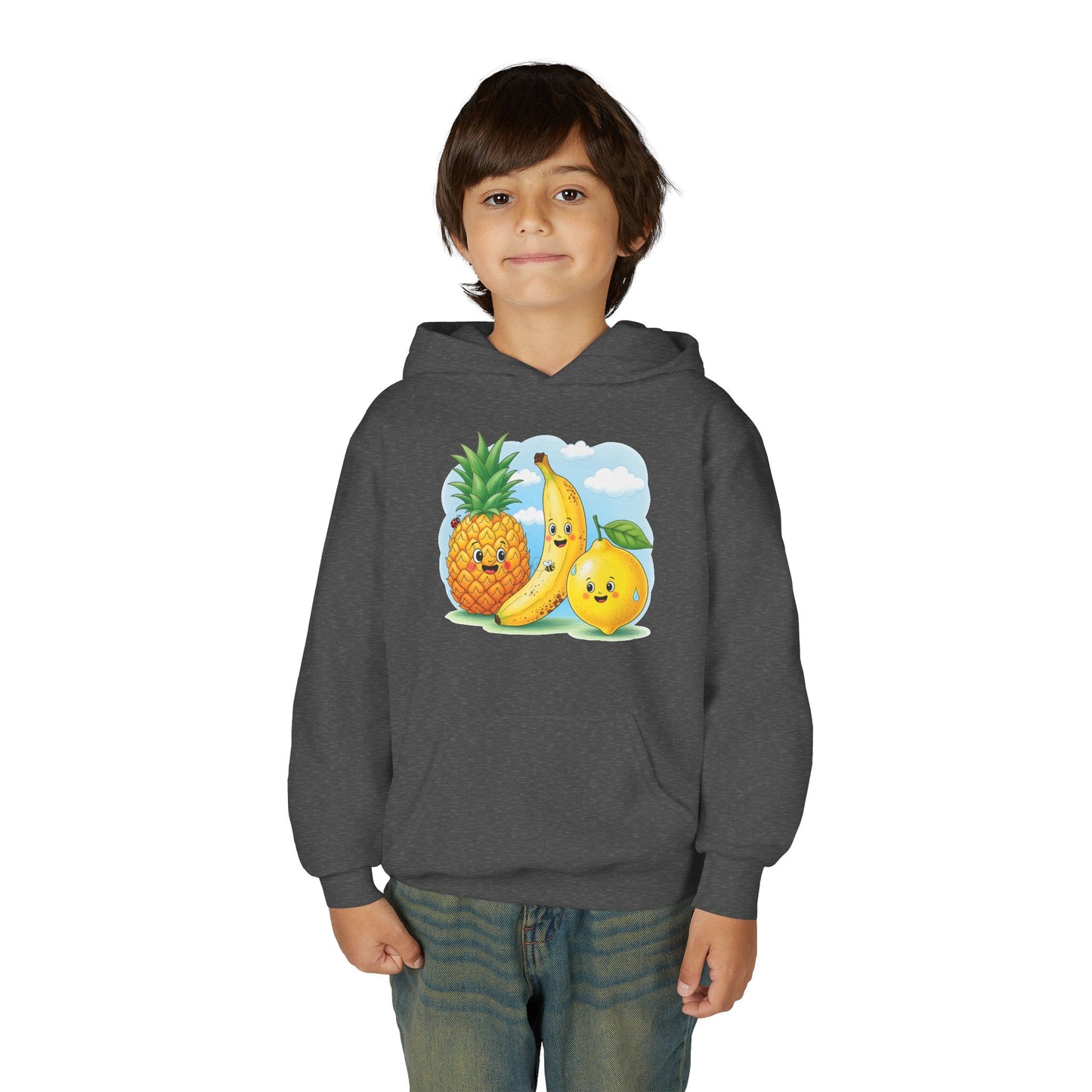 Kids Tropical Fruit Hoodie — Cute Pineapple, Banana & Orange Graphic Sweatshirt