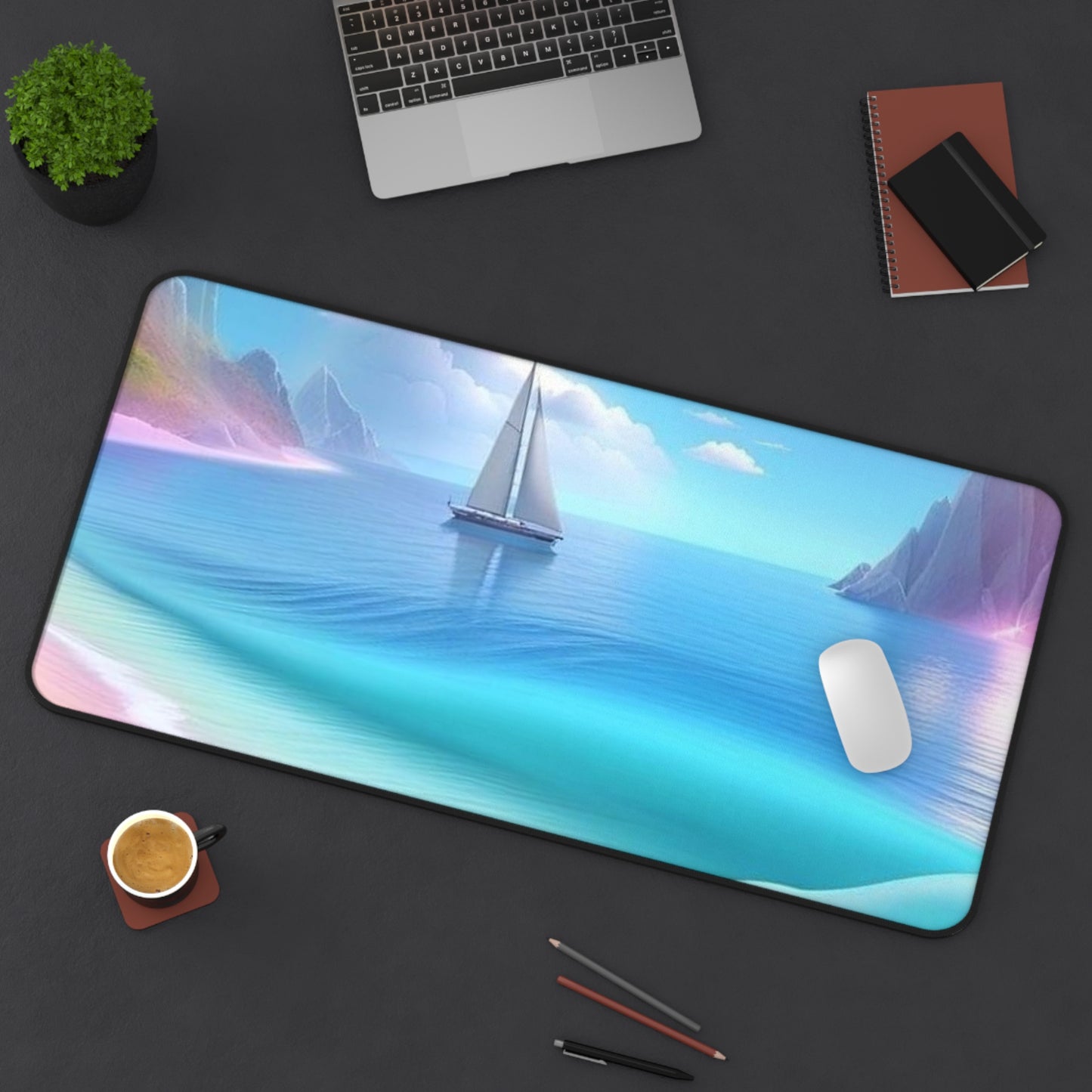 Seaside Sail Desk Mat — Tranquil Ocean Laptop Pad