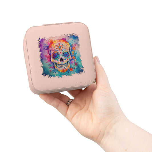 Day of the Dead Skull Jewelry Travel Case — Compact Jewelry Organizer for Rings & Earrings