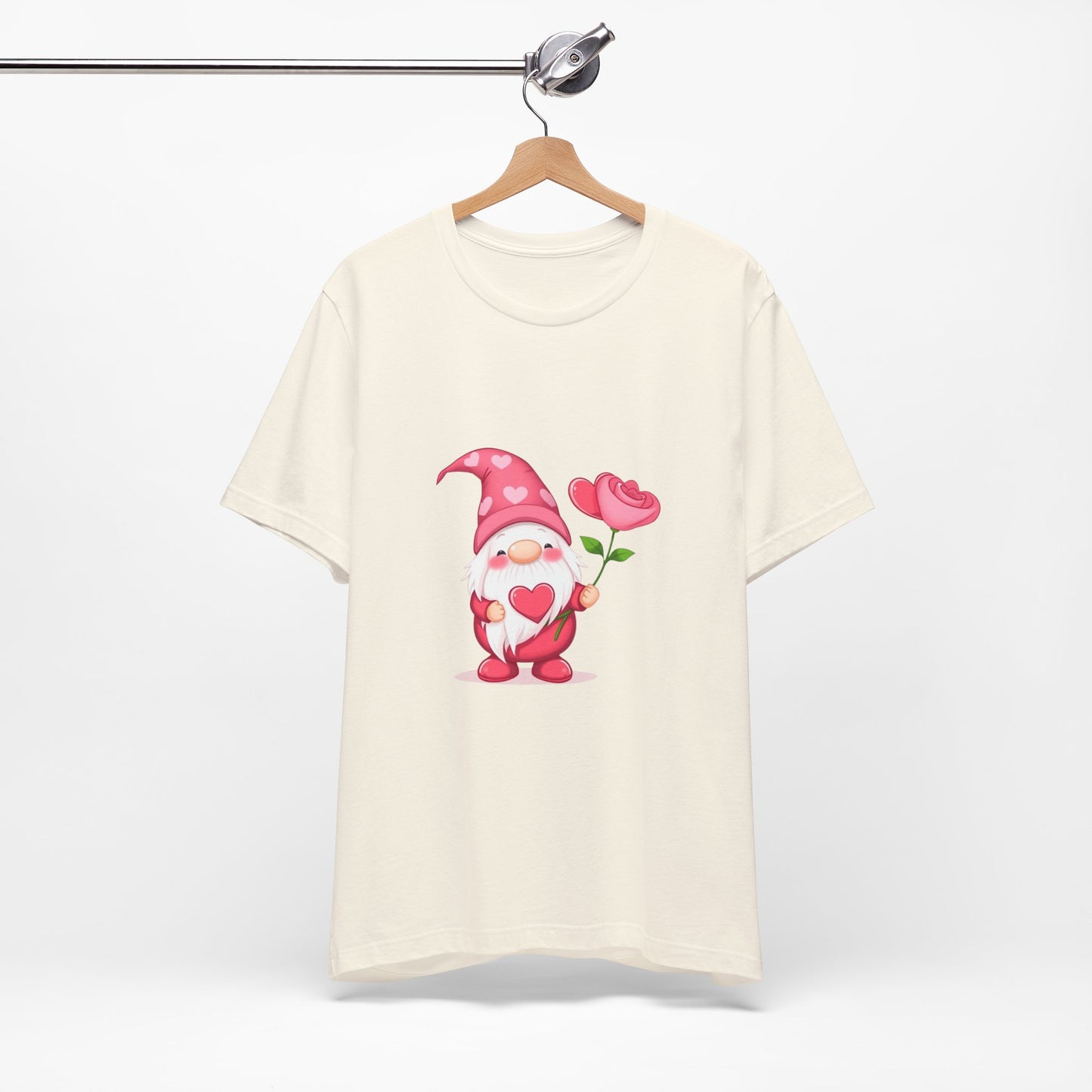 Valentine Gnome T‑Shirt — Cute Pink Gnome Holding Rose Tee