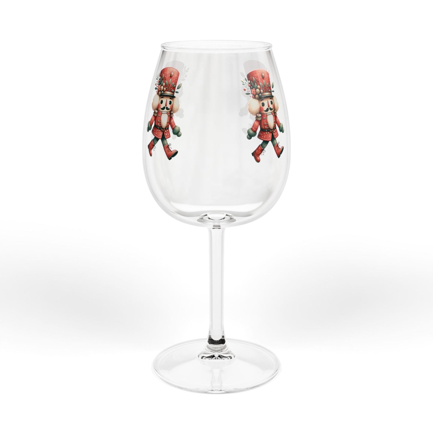 12oz Wine Glass with Festive Nutcracker Design — Holiday Christmas Stemware
