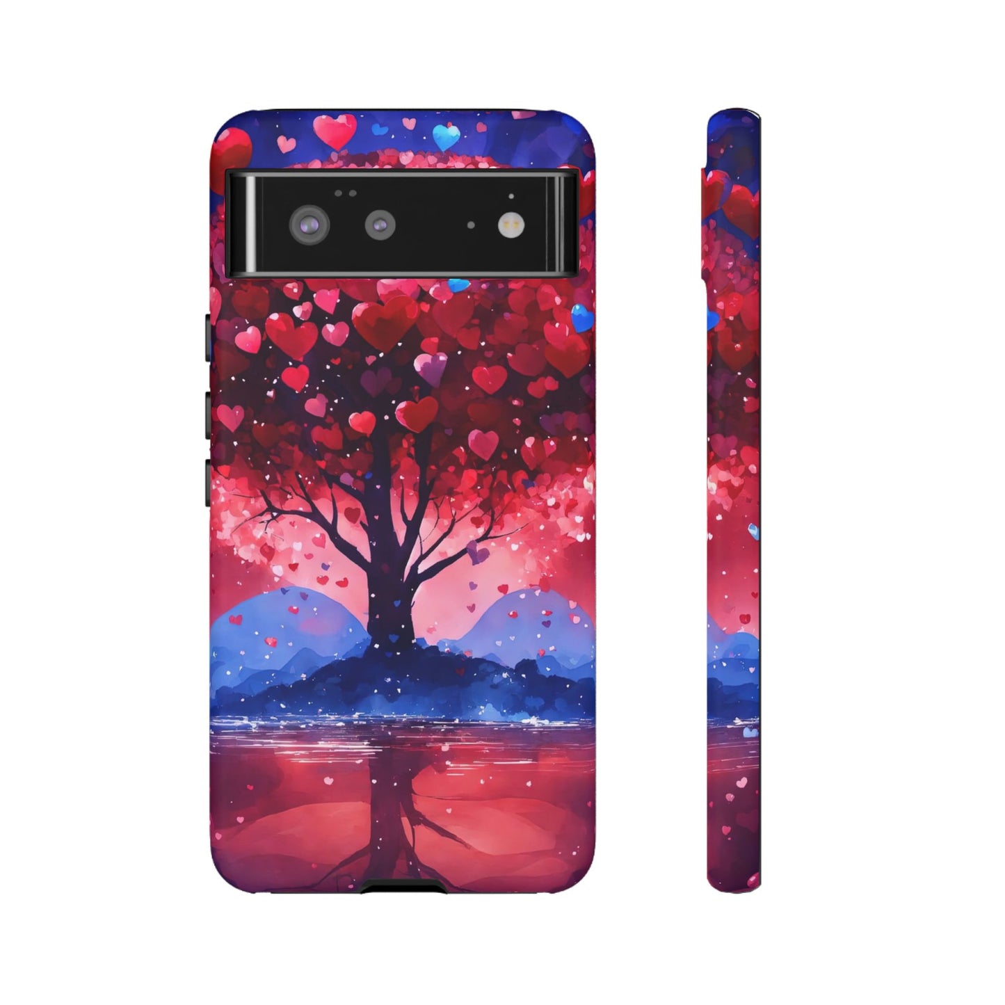 Heart Tree Phone Case — Romantic Red & Blue Protective Tough Case