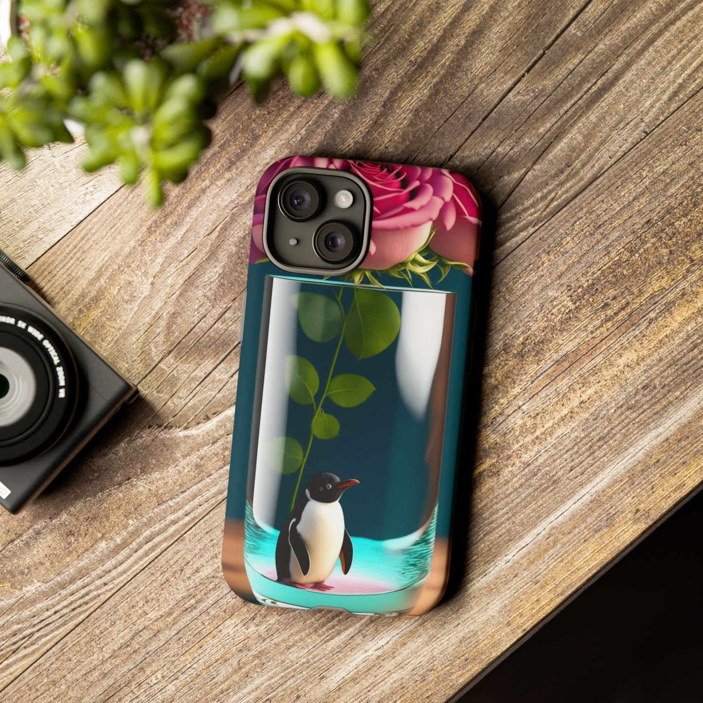 Penguin in a Glass Floral Tough Phone Case — Cute Protective Phone Cover