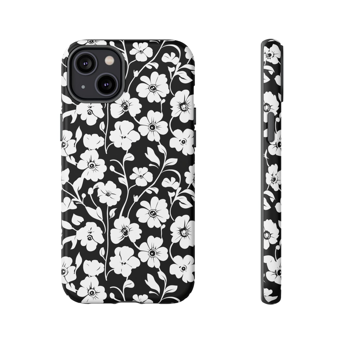 Floral Noir Tough Phone Case — Black & White Flower Protective Cover