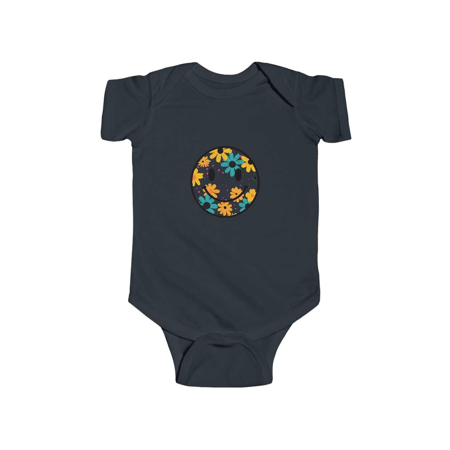 Floral Smile Baby Bodysuit — Cute Flower Smiley Infant Onesie