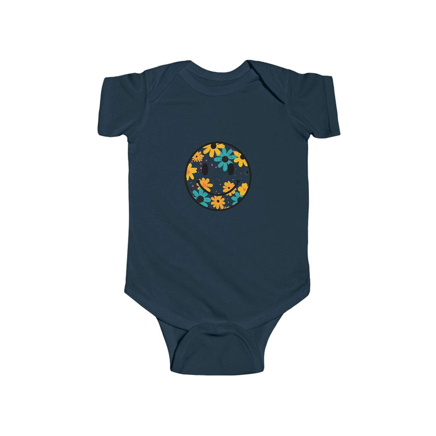 Floral Smile Baby Bodysuit — Cute Flower Smiley Infant Onesie