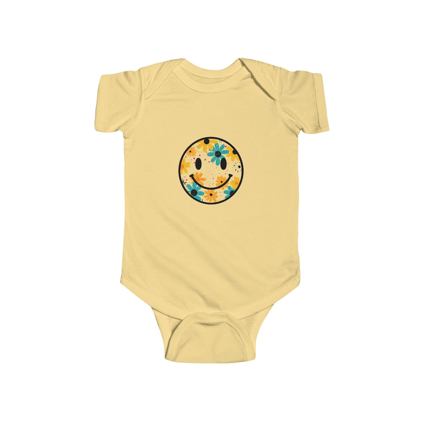 Floral Smile Baby Bodysuit — Cute Flower Smiley Infant Onesie