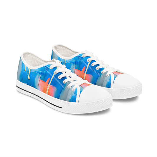 Low Top Sneakers — Abstract Blue & Coral Watercolor Design