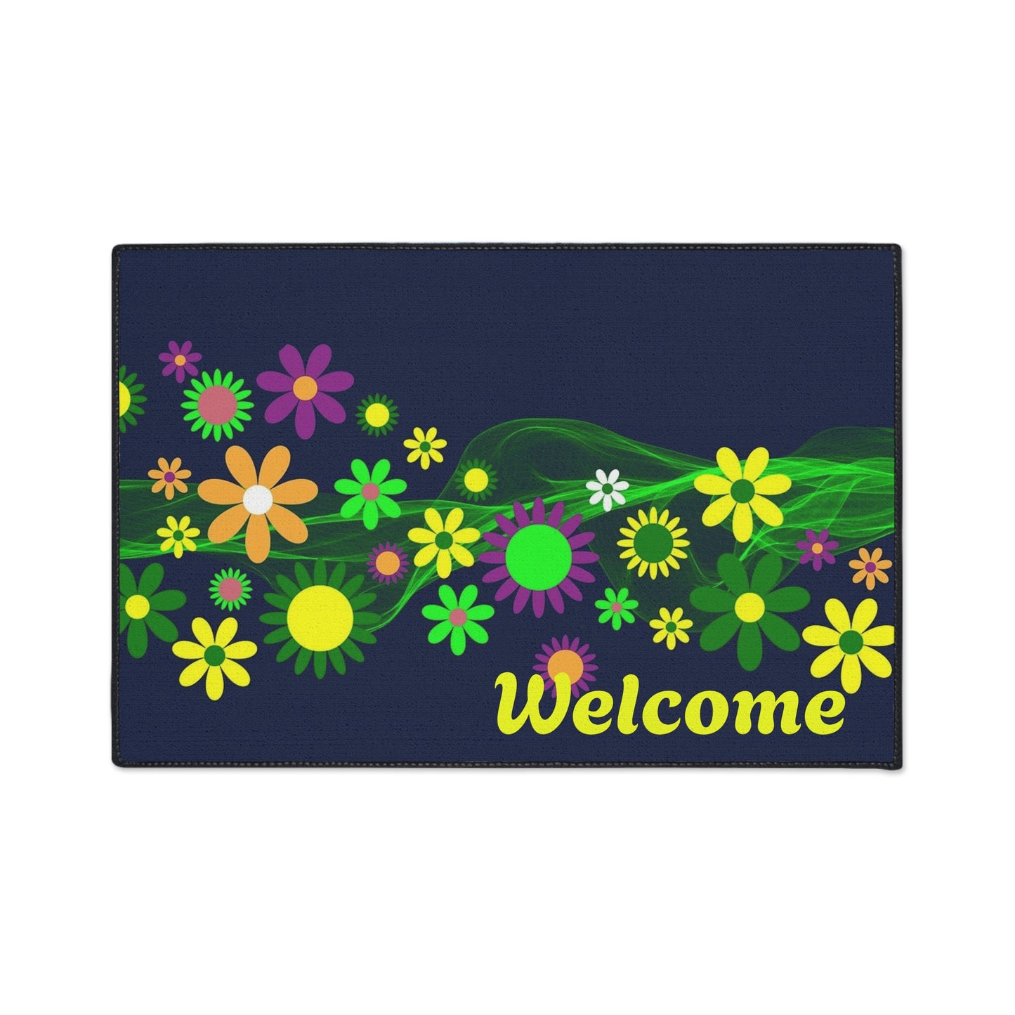 Welcome Floral Heavy-Duty Floor Mat — Colorful Spring Flowers Door Mat