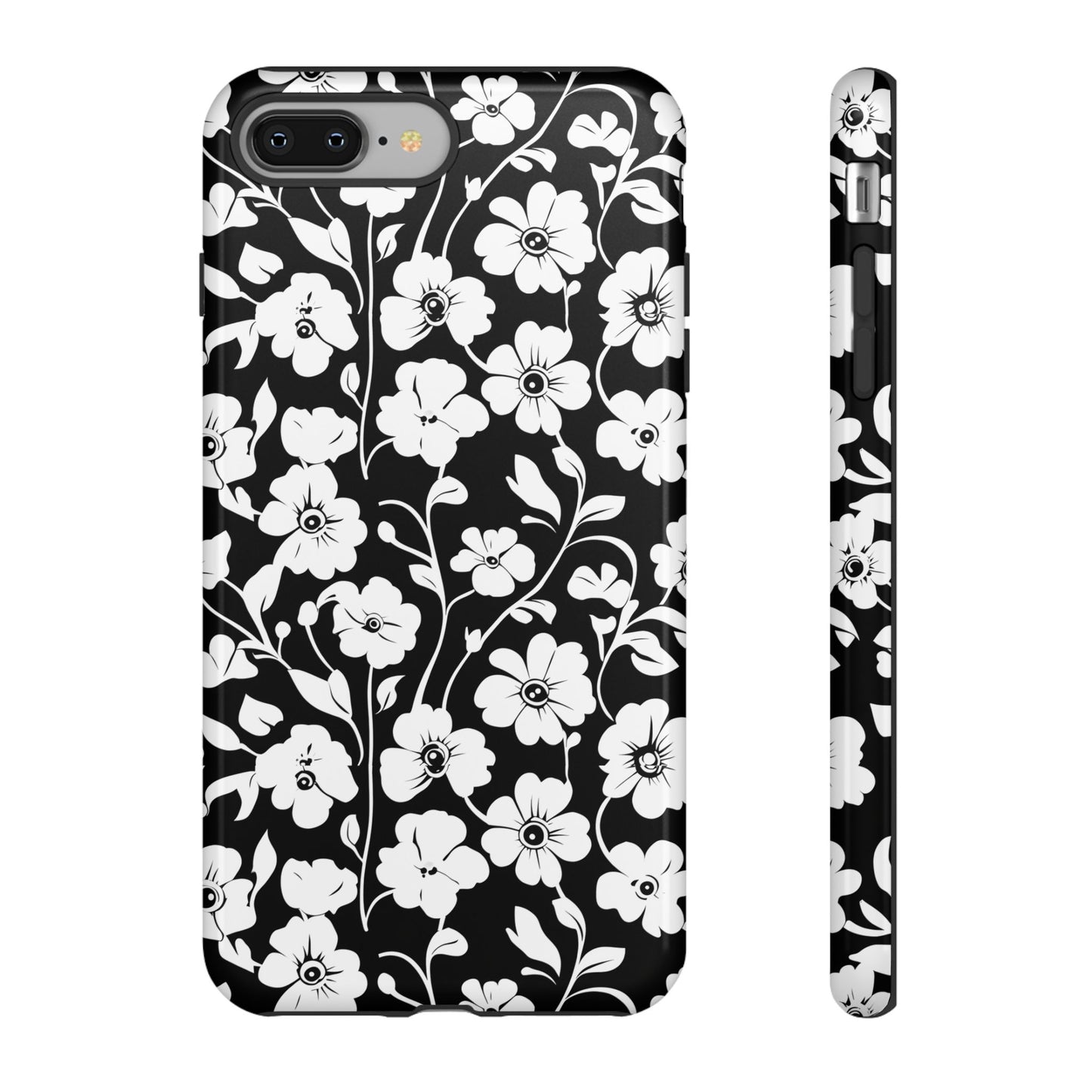 Floral Noir Tough Phone Case — Black & White Flower Protective Cover
