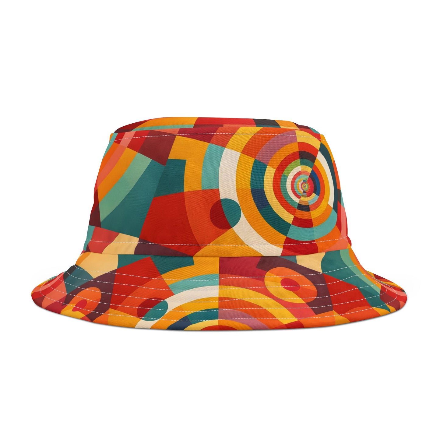 Retro Geometric Bucket Hat — Colorful 70s-Inspired Abstract Print